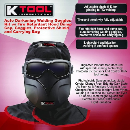 K-Tool International Auto Darkening Welding Goggles Kit, 70046 KTI70046